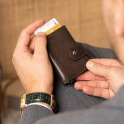 Classic 100% Full-Grain Leather Card Holder - Rear Perspective Showing Reinforced Leather Straps &amp; Stitching