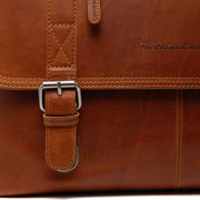 Solid Antique Brass Hardware &amp; Heavy-Duty Dual Zipper Detail on Imperia Full-Grain Leather Laptop Bag