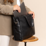 Manly Full-Grain Leather Laptop Bag - Structured Side Profile Showing Gusset Depth &amp; Expansion Capacity