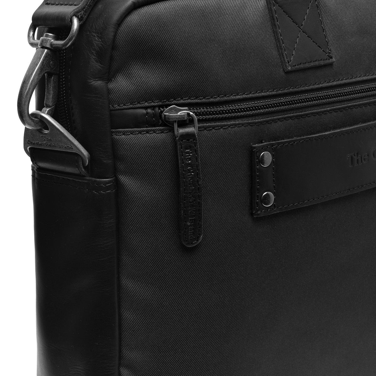 Classic 100% Full-Grain leather Briefcase - Rear Perspective Showing Reinforced Leather Straps &amp; Stitching