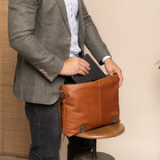 Veneto Full-Grain Leather Laptop Bag - Structured Side Profile Showing Gusset Depth &amp; Expansion Capacity