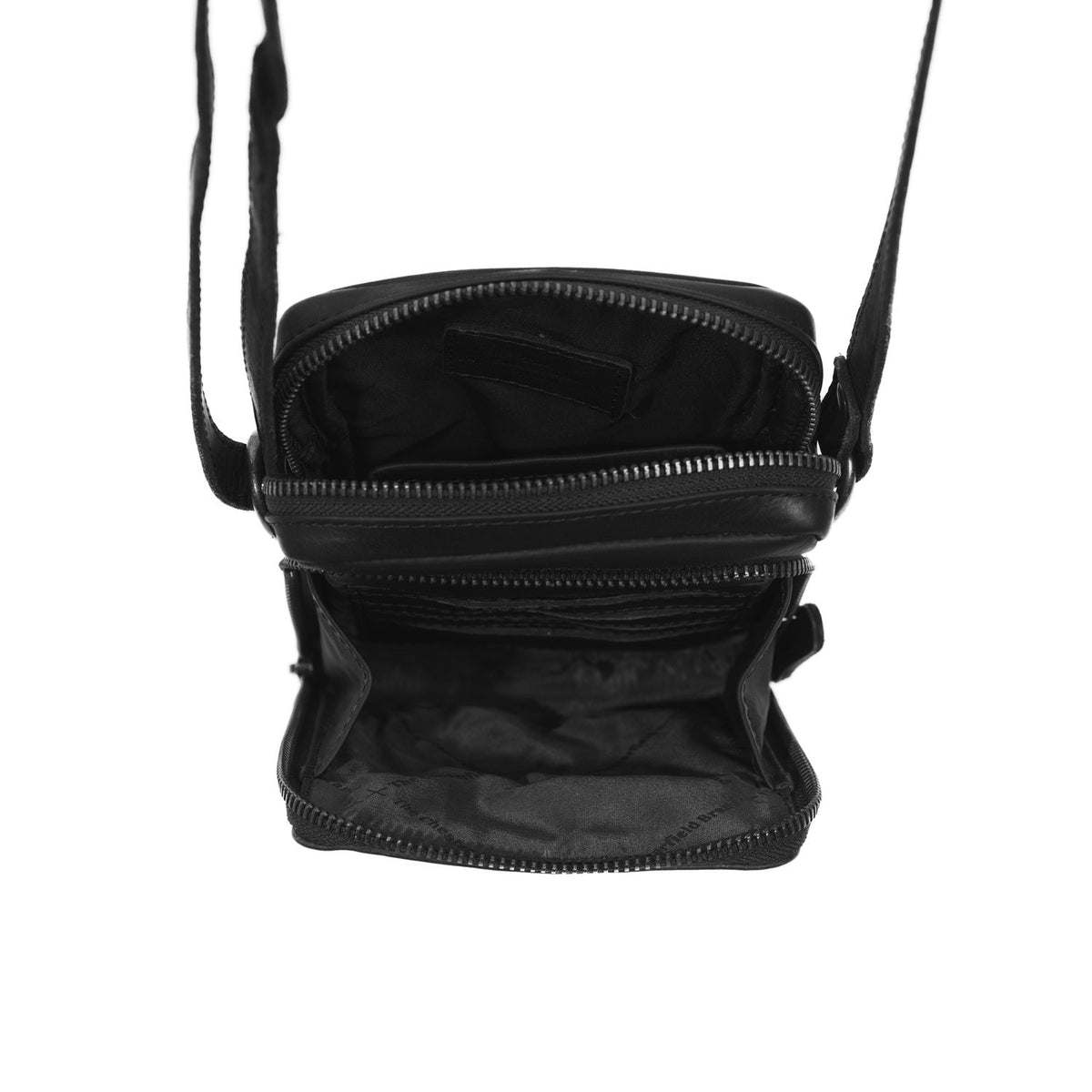 Close-Up Detail of Classic Collar &amp; Heavy-Duty Zipper Hardware on Hamilton Full-Grain Leather Phone Bag
