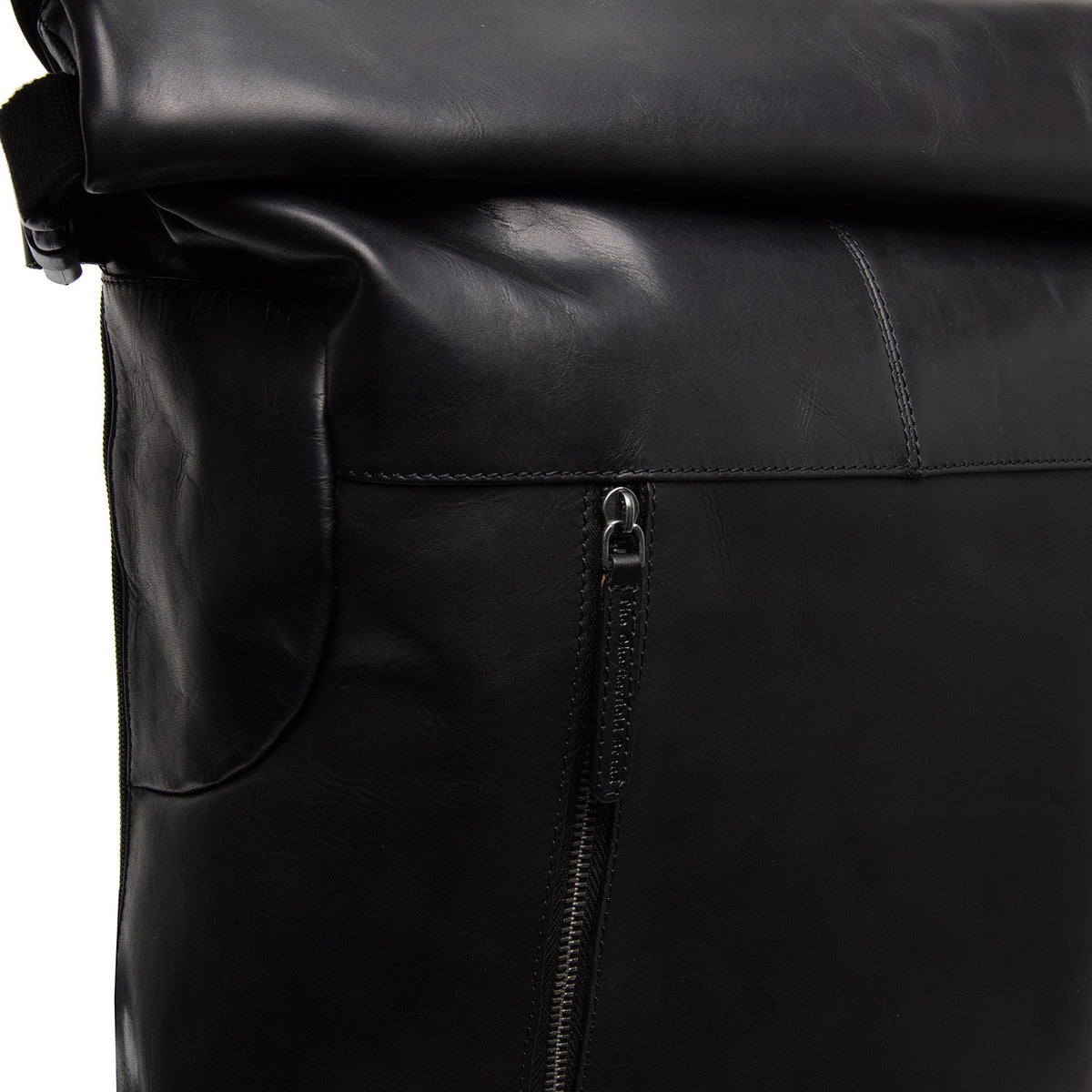 Liverpool Full-Grain Leather Roll-top Backpack - Structured Side Profile Showing Gusset Depth &amp; Expansion Capacity