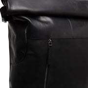 Liverpool Full-Grain Leather Roll-top Backpack - Structured Side Profile Showing Gusset Depth &amp; Expansion Capacity