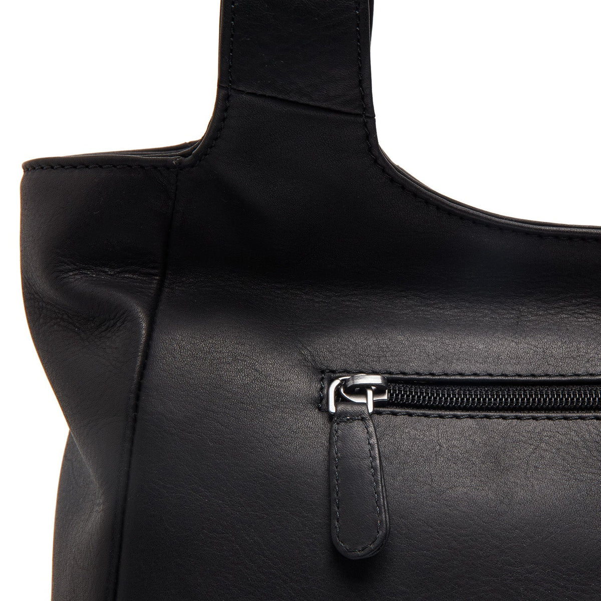 Tofino Full-Grain Leather Shoulder Bag - Structured Side Profile Showing Gusset Depth &amp; Expansion Capacity
