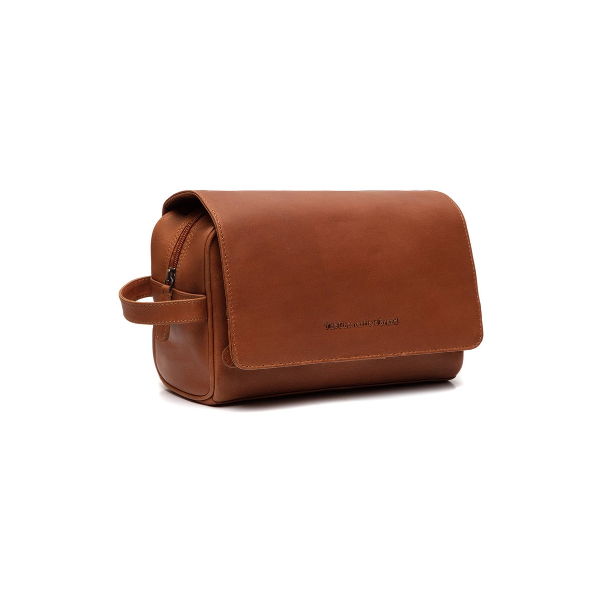 Styled Fit Perspective of Rosario Full-Grain Leather Toiletry Bag on Model - Natural Daylight Drape