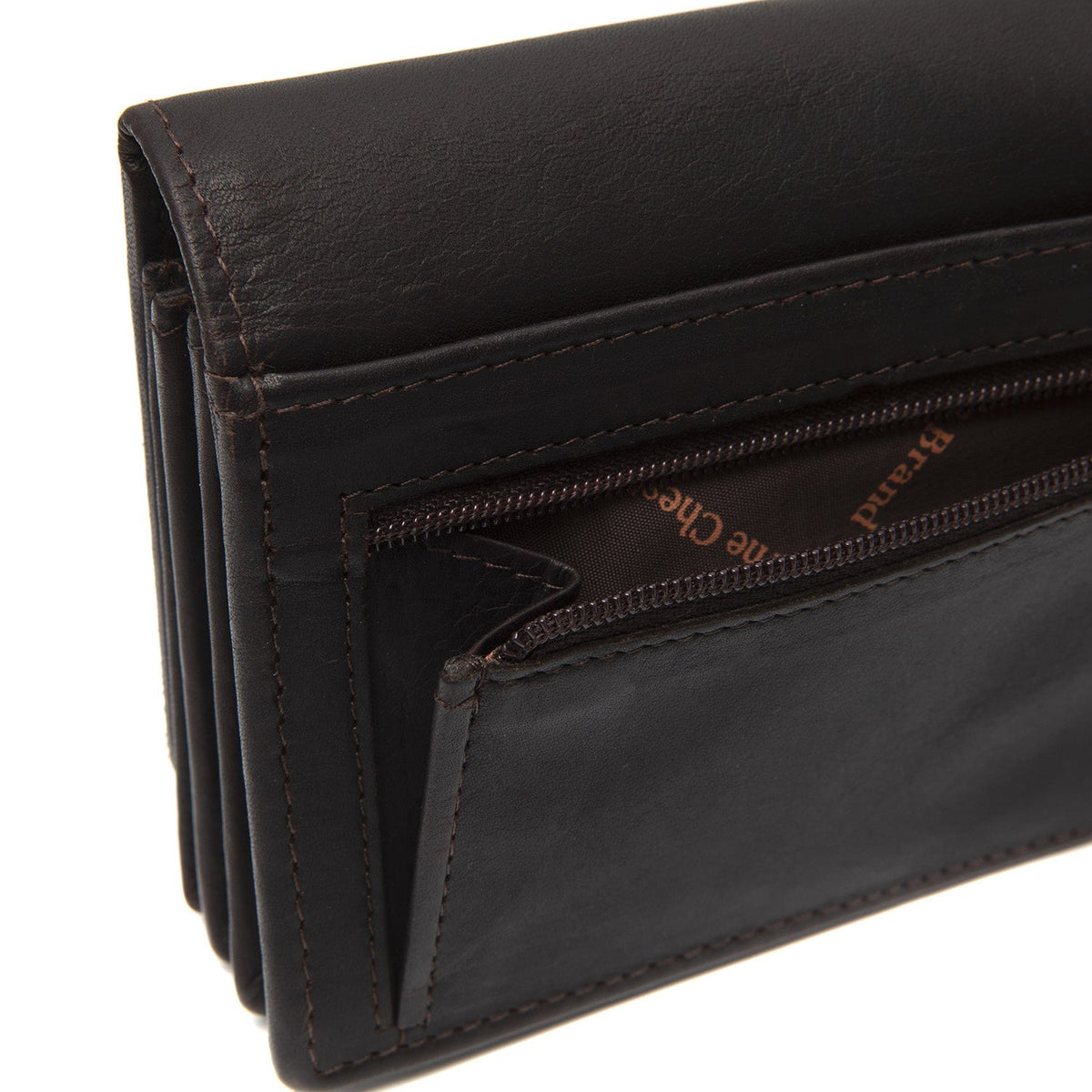 
Solid Antique Brass Hardware & Heavy-Duty Dual Zipper Detail on Salzburg Full-Grain Leather Wallet