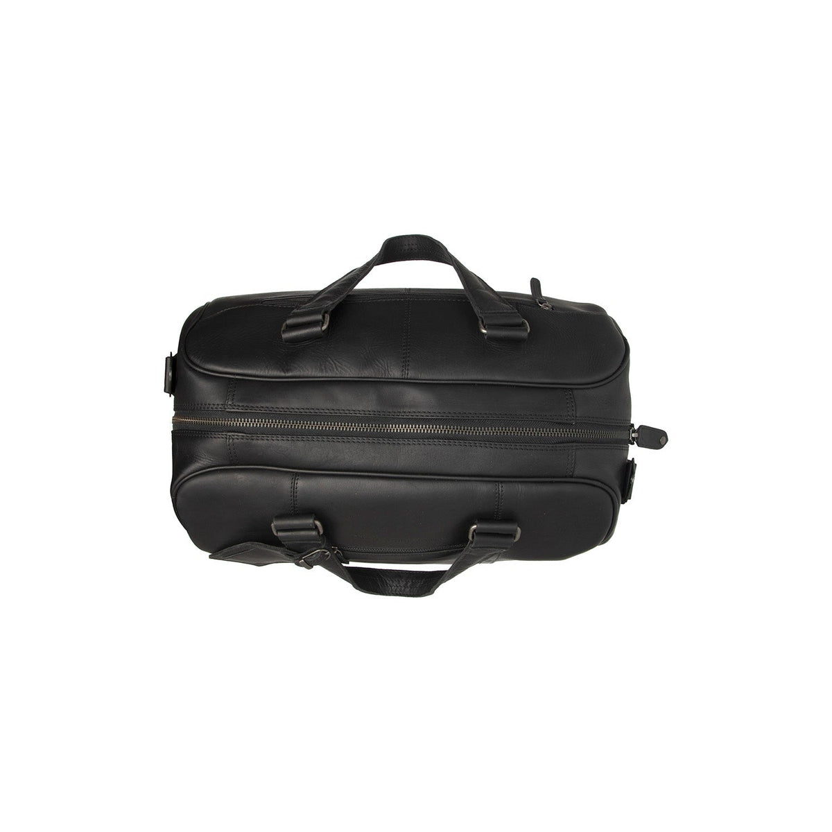 
Solid Antique Brass Hardware & Heavy-Duty Dual Zipper Detail on Volenza Full-Grain Leather Weekender Bag