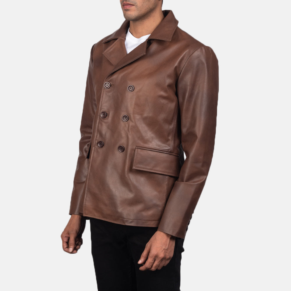 Brown Cowhide leather Blazer - Back View Showing Tailored Shoulder Fit & Clean Hemline