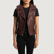 
Maroon Sheepskin Leather Biker Jacket - Back View Showing Tailored Shoulder Fit & Clean Hemline