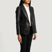 Black Sheepskin leather Blazer - Back View Showing Tailored Shoulder Fit &amp; Clean Hemline