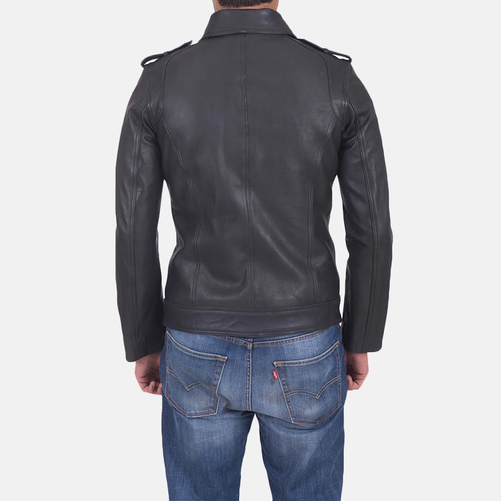 
Sergeant Black Leather Jacket - Lateral Side Profile View Showing Sleeve Cut & Athletic Taper Fit