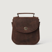
The Sandra Vintage Distressed Brown Leather Saddle Bag For Women - Structured Side Profile Showing Gusset Depth & Expansion Capacity
