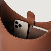 
Tailored Rib Cuffs & Hem Craftsmanship Construction Detail on The Stefani Brown Leather Hobo Bag For Women
