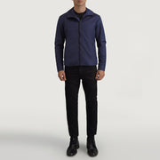 
Wesley Blue Hooded Windbreaker Jacket - Lateral Side Profile View Showing Sleeve Cut & Athletic Taper Fit