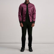 Close-Up Detail of Varsity &amp; Button Hardware on Xander Maroon Varsity Jacket
