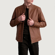 Zen Matte Brown Leather Biker Jacket in Matte Brown Cowhide Leather - Front Profile View &amp; Tailored Silhouette | Buy Online